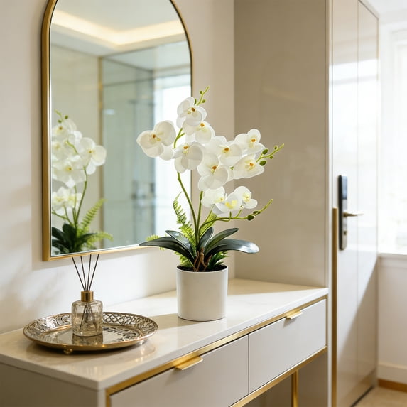 Artificial Phalaenopsis Orchid Bonsai Potted Plant Silk Flower Arrangement Realistic Home Decor Desktop Office Wedding Centerpiece Maintenance Free Floral Display Indoor Outdoor Decor