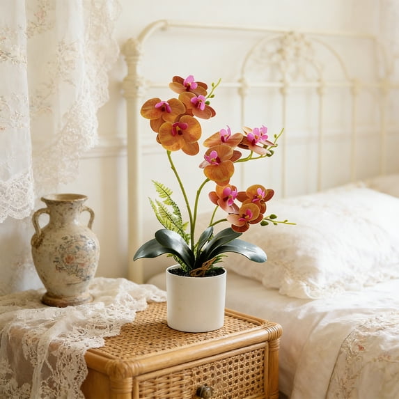 Artificial Phalaenopsis Orchid Bonsai Potted Plant Silk Flower Arrangement Realistic Home Decor Desktop Office Wedding Centerpiece Maintenance Free Floral Display Indoor Outdoor Decor