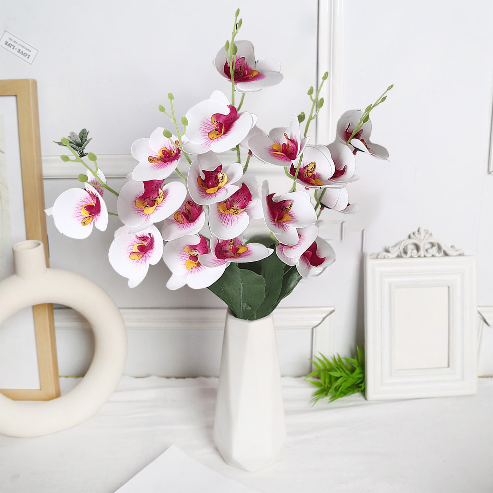 Artificial Orchid Bonsai With Vase - Large White Phalaenopsis Flower Arrangement For Home Decor