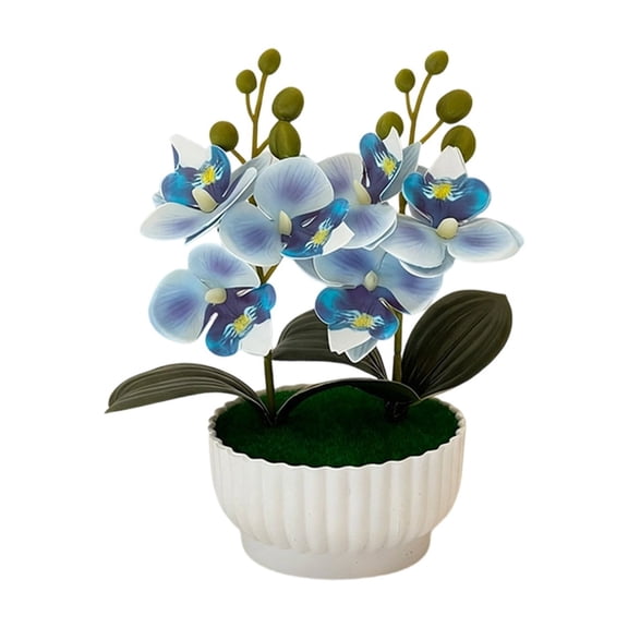 Artificial Phalaenopsis Orchid Potted Plant, Realistic Mini Orchid with Pot for Home Office Desk Decor