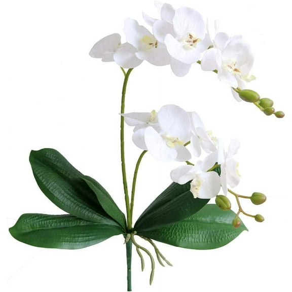Artificial Phaleanopsis Flowers Fake Orchids Leaves Branches for Home Bonsai Garden Decoration (White)