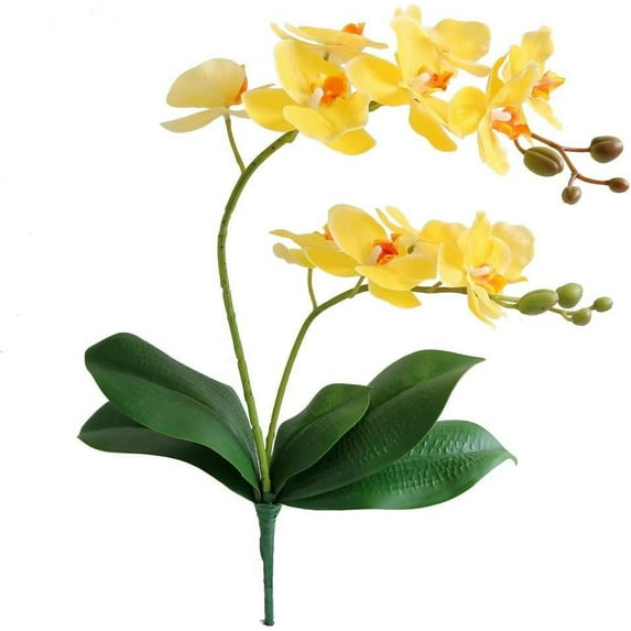 Artificial Phaleanopsis Flowers Fake Orchids Leaves Branches for Home Bonsai Garden Decoration (White)