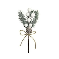 Artificial Pine,4''x7.8'' Artificial Pine Christmas Tree Picks with White Berries Pinecones Bowknot,Artificial Pine Branches Stems Frosted Holly Spray for Winter Decor Xmas Party DIY Crafts(White)