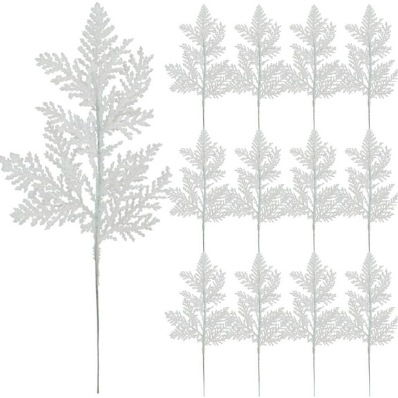 Artificial Pine Branches,14"H Christmas Artificial Plants for Christmas Tree Decorations,Topboutique White Leaves Artificial Pine Needles for DIY Christmas Wreath Home Decoration,24 Pcs