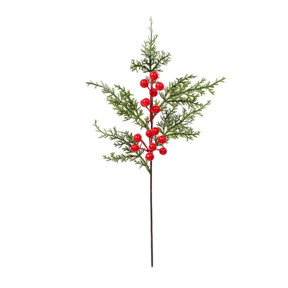 Artificial Pine Branches 1PCS Christmas Cedar Stems With Red Berries Artificial Cedar Branches Christmas Greenery Pine Picks for Wreath Craft DIY Home Kitchen Decorations