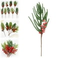 thumbnail image 1 of Artificial Pine Branches,Green Plants Pine Needles,Red Berry Stems Artificial, for Wreath Embellishing Garden Wedding Holiday Home Decor,G,17.74 In, 1 of 9
