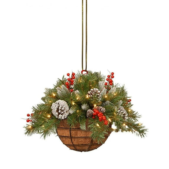 Artificial Pine Needle Hanging Basket with Pinecones Baubles for Indoor Outdoor Seasonal Decor