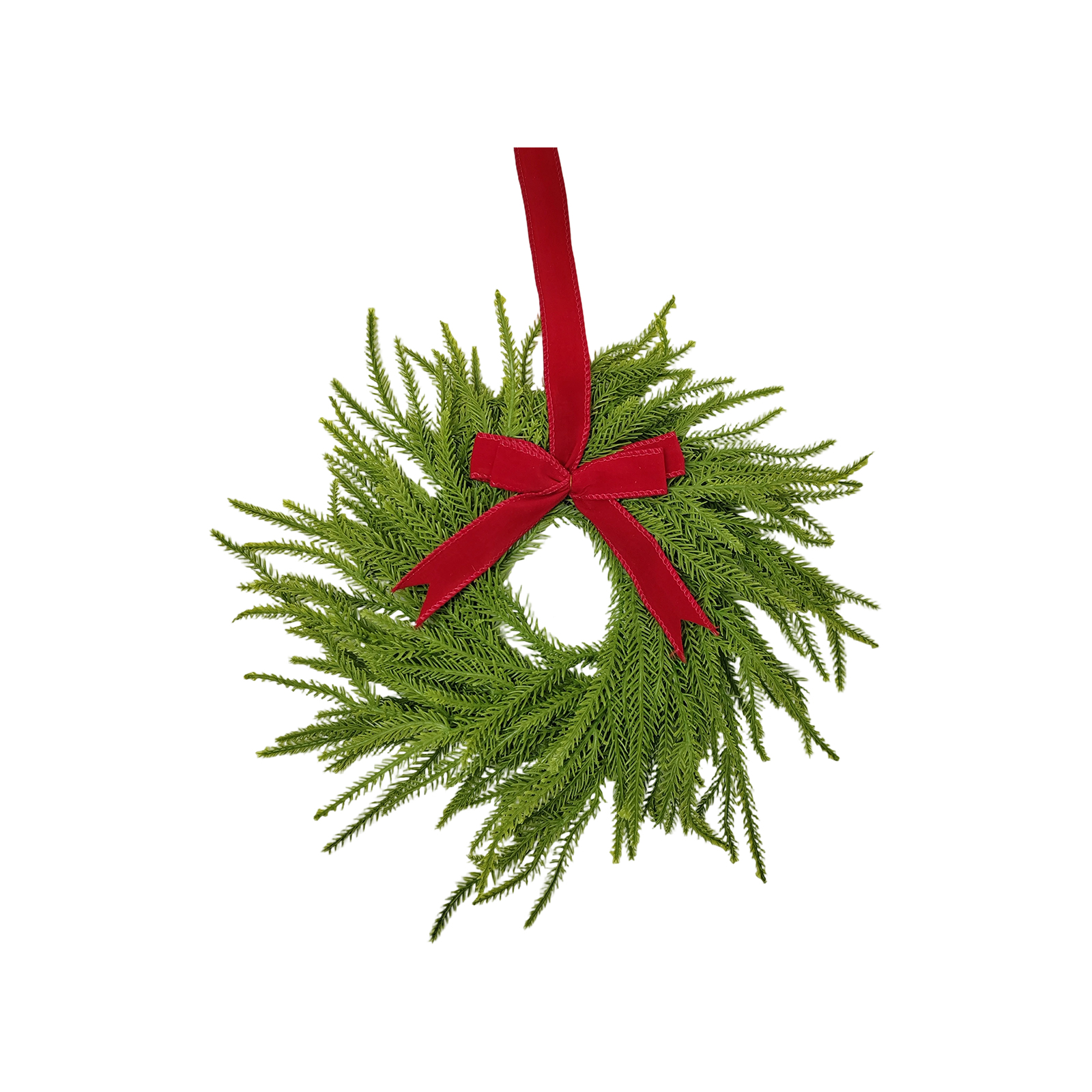 Artificial Pine Needle Wreath with Red Bow: This decorative wreath ...