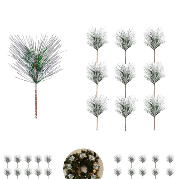 Artificial Pine Picks,70pcs Durable Christmas Snow Frosted Branches,QZS Greenery Sprigs Pine Picks for DIY Wreath,Xmas Tree