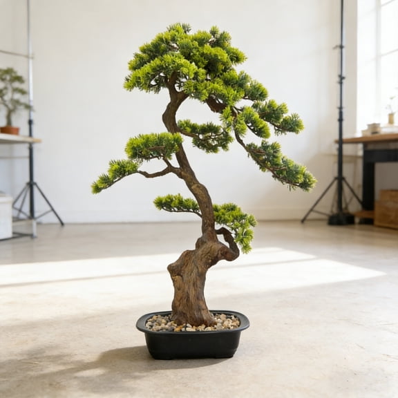 Artificial Pine Tree Fake Beauty Pine Tree Faux Plastic Green Leaves Nearly Natural Plants With Plastic Planter for Home Office Indoor Outdoor Decor 90cm