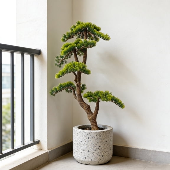 Artificial Pine Tree Fake Pine Plant Artificial Plastic Green Leaves Nearly Natural Plants With Plastic Planter for Home Office Indoor Outdoor Decor 3.4 ft