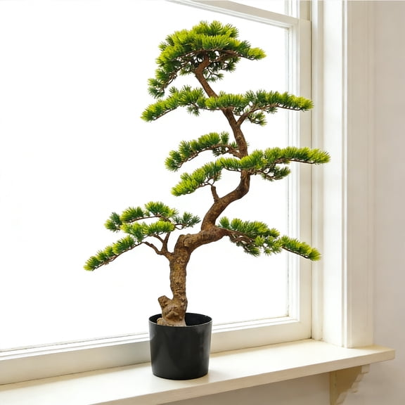 Artificial Pine Tree Fake Pine Plant Faux Plastic Green Leaves Nearly Natural Plants With Plastic Planter for Home Office Indoor Outdoor Decor 120 cm