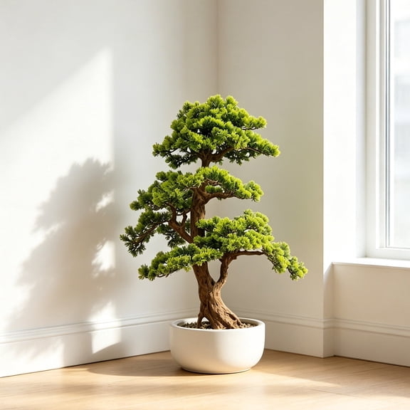 TOARTi Artificial Pine Tree Faux Natural Trunk Green Leaves Plant With Plastic Planter For Home Office Indoor Outdoor Decor 2.6 ft
