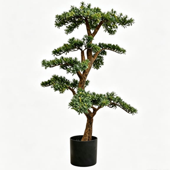 Artificial Pine Tree Faux Plant Tree Natural Trunk Faux Plastic Leaves Plant With Plastic Planter for Home Office Indoor Outdoor Decor 100cm