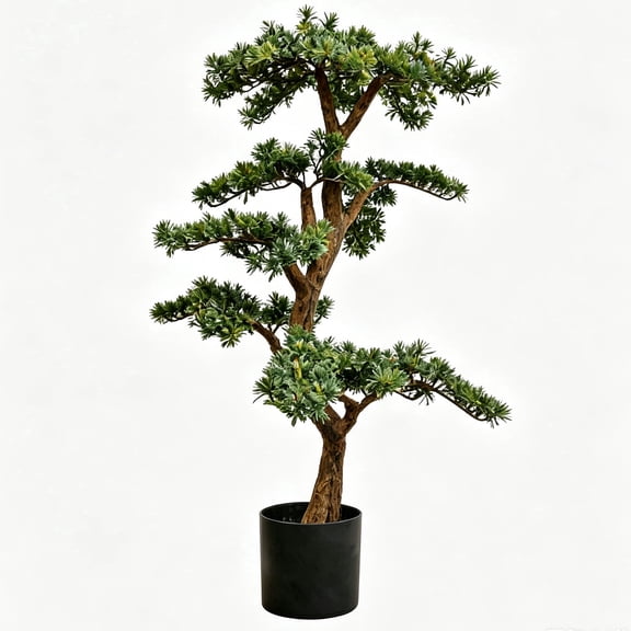 Artificial Pine Tree Faux Plant Tree Natural Trunk Faux Plastic Leaves Plant With Plastic Planter for Home Office Indoor Outdoor Decor 100cm