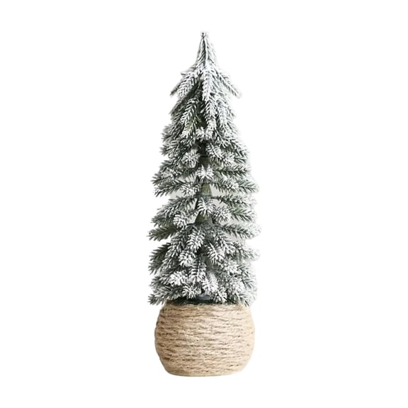 Artificial Pine Tree with Frosted Branches Decorative Miniature Tree in Woven Basket for Indoor Tabletop Display Home Office Decor