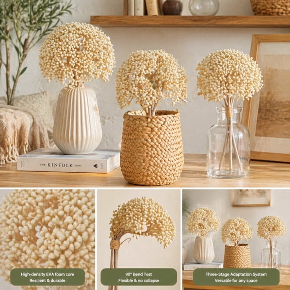 Artificial Pineapple Fruit Flower Picks, Earth Tone Faux Baby's Breath Stems for Vase Filler, Rustic Farmhouse Home Decor, 10" Bendable Floral Sprigs for Boho Centerpiece, 3PC