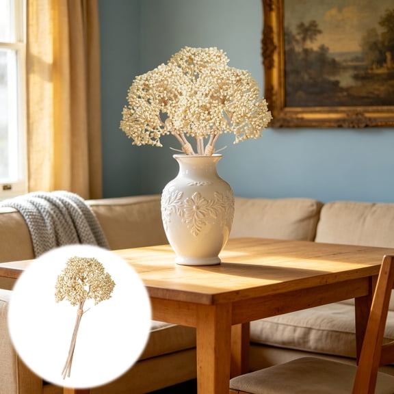 Artificial Pineapple Fruit Flower Picks Faux Baby's Breath Stems for Vase Filler - Set of 1 Bunches | Farmhouse Home Table Decor | Rustic Boho Dining Centerpiece Living Room Shelf Arrangement