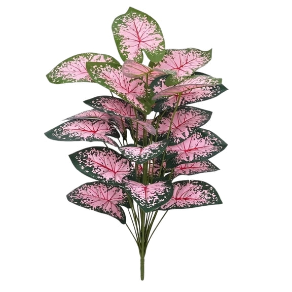 Artificial Pink Caladium Plant, Faux Caladium Leaf Bush for Indoor Outdoor Decor, Tropical Fake Greenery Arrangement for Vase Planter Farmhouse Office Home Decoration (L)