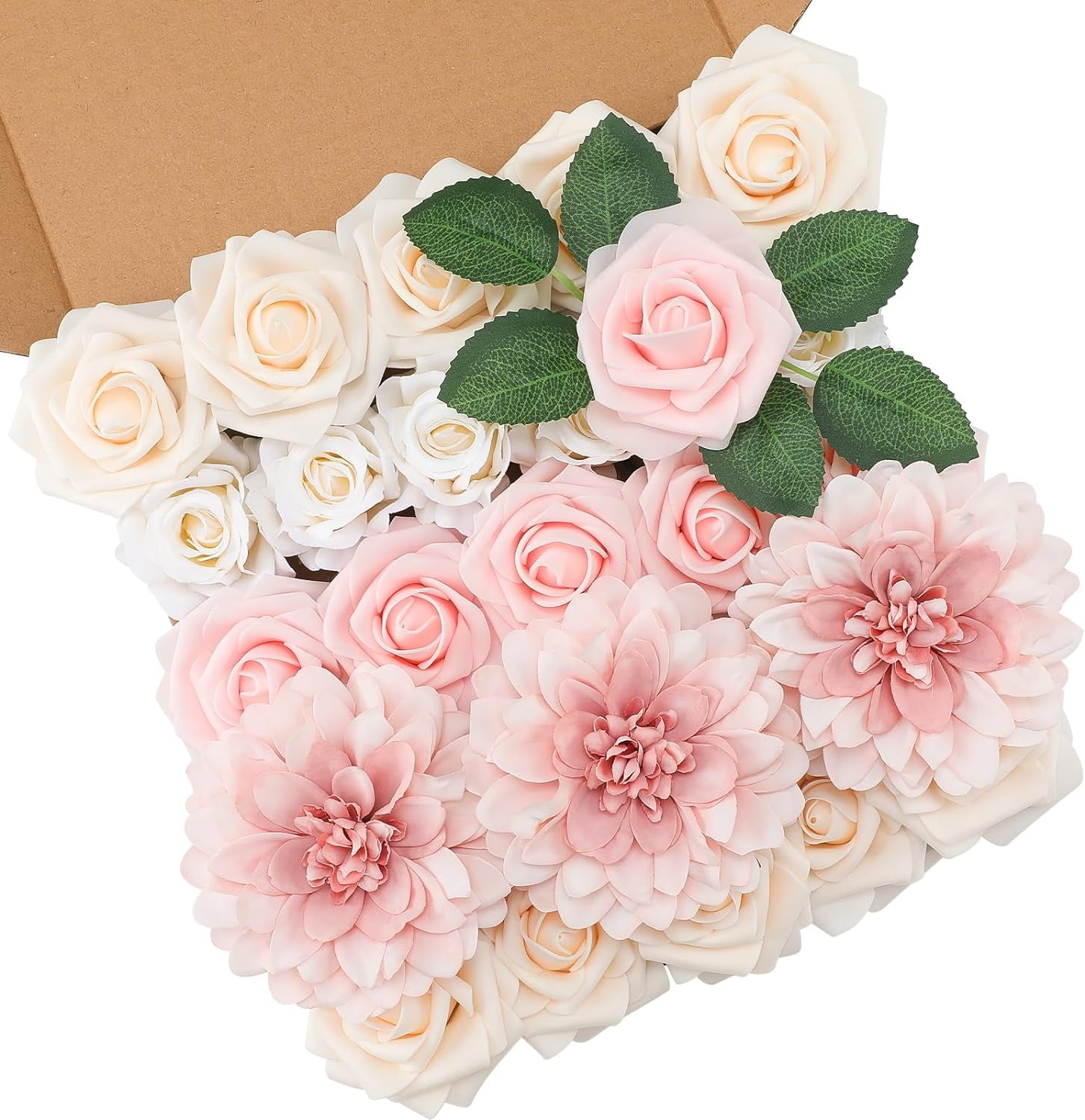 Artificial Pink Flowers Fake Rose Flowers Dahlia with Stems for DIY