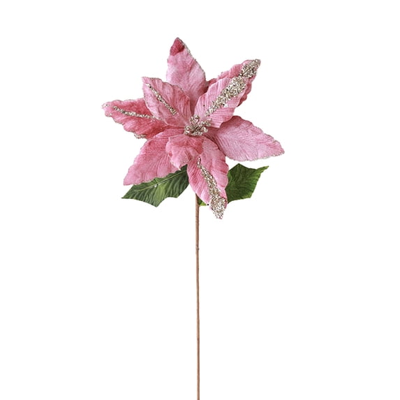 Artificial Pink Poinsettia Flower | 20 Inches Tall with 1 Velvet Poinsettia Heads | Stunning Christmas Decorations for Home and Holiday Display