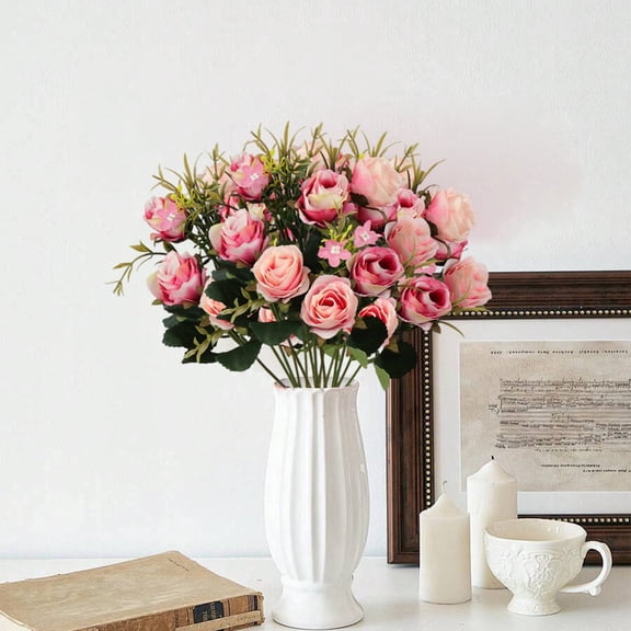 Artificial Pink Rose Bouquet, Realistic Faux Flower Arrangement, for Home Table, Wedding & Living Room Decor