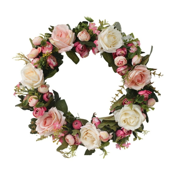 Artificial Pink Rose Wreath - 12.6 Inch Front Door Wreath With Rose Flower Peony Flowers For Spring,Mother'S Day,Wedding & Home Decor,Pink Wreaths For Front Door,Artificial Floral Wreaths,1 Pack