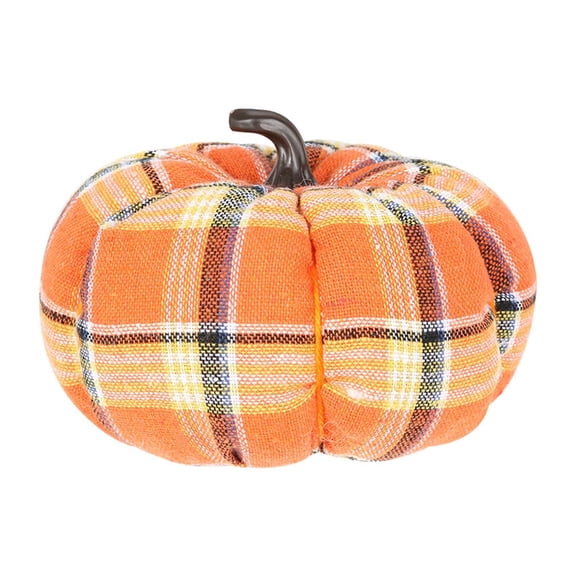 Artificial Plaid Fabric Pumpkins for Fall Tabletop Decoration, 3.5 in Plaid Farmhouse Decorative, Mini Vintage Cloth Harvest Pumpkin Ornaments for Thanksgiving Halloween Home DIY Crafts Decor-Orange