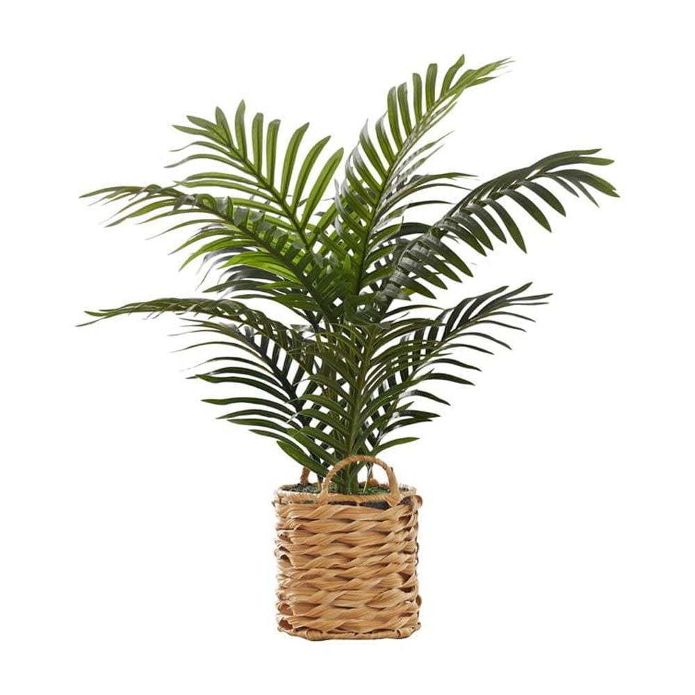 24" Green Palm Artificial Plant in Beige Woven Basket