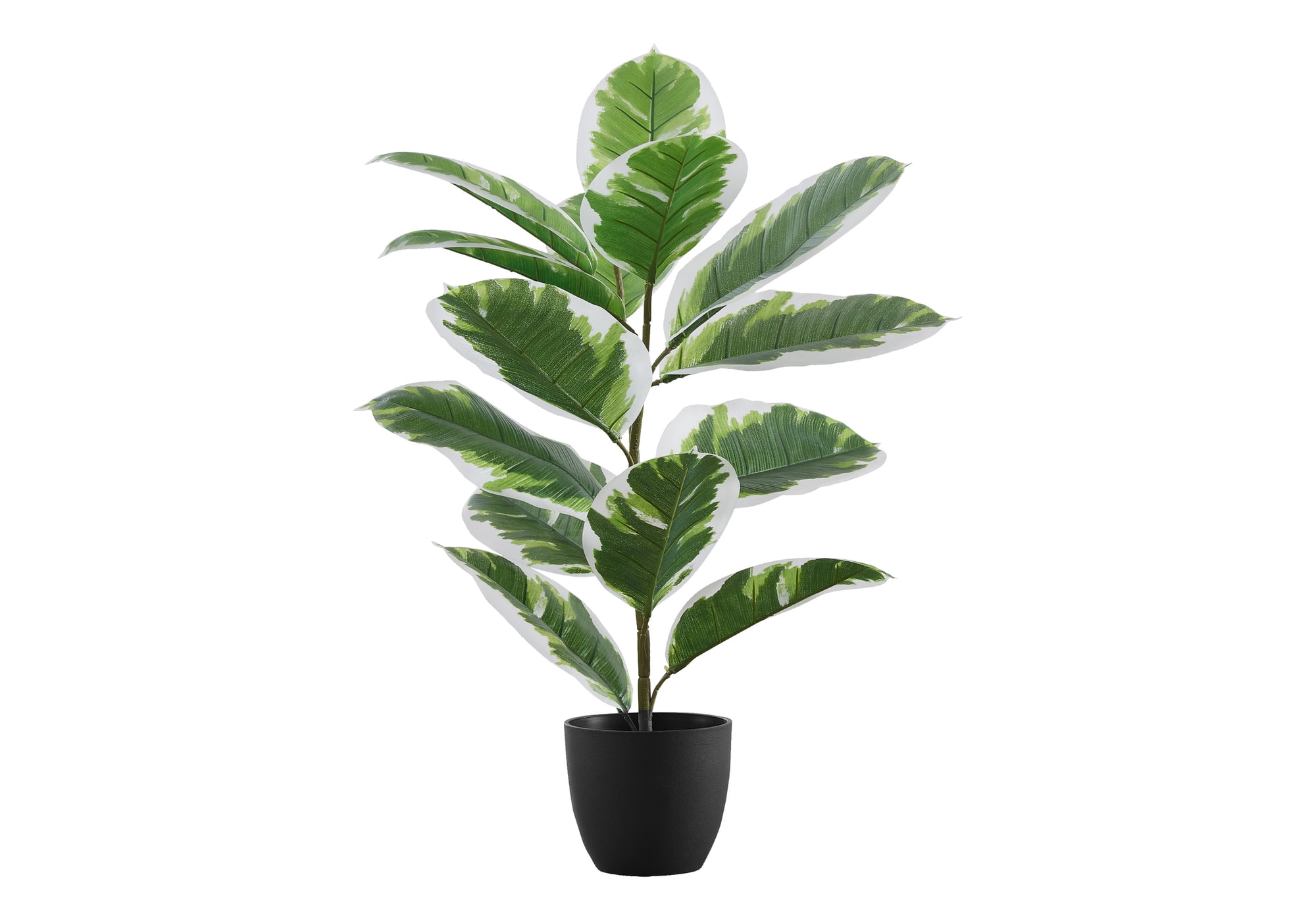 27" Tall Green and White Faux Rubber Plant in Black Pot
