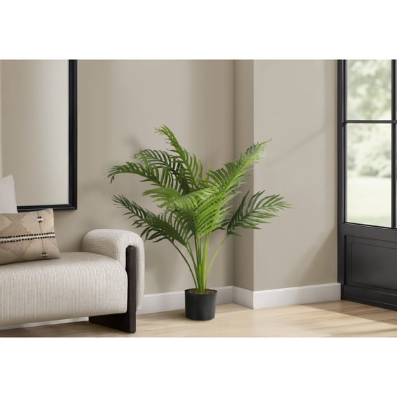 Artificial Plant, 34" Tall, Palm Tree, Indoor, Faux, Fake, Floor, Greenery, Potted, Real Touch, Decorative, Green Leaves, Black Pot