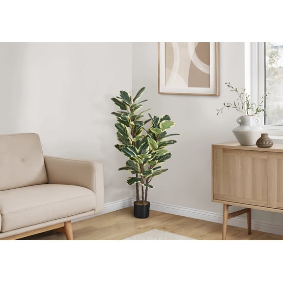Artificial Plant, 47" Tall, Oak Tree, Indoor, Faux, Fake, Floor, Greenery, Potted, Real Touch, Decorative, Green Leaves, Black Pot