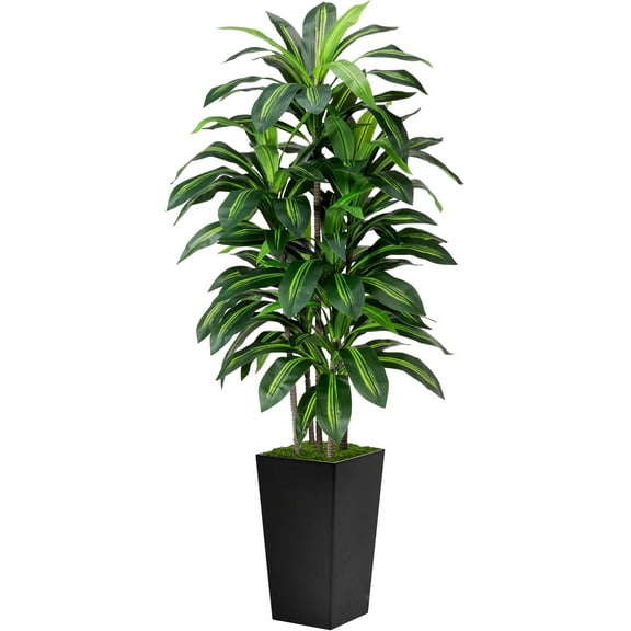 Artificial Plant 5FT Dracaena Fake Tree with Black Tall Planter | Faux Yucca Floor Plant in Pot, Artificial Trees Indoor for Home Office Living Room Decor