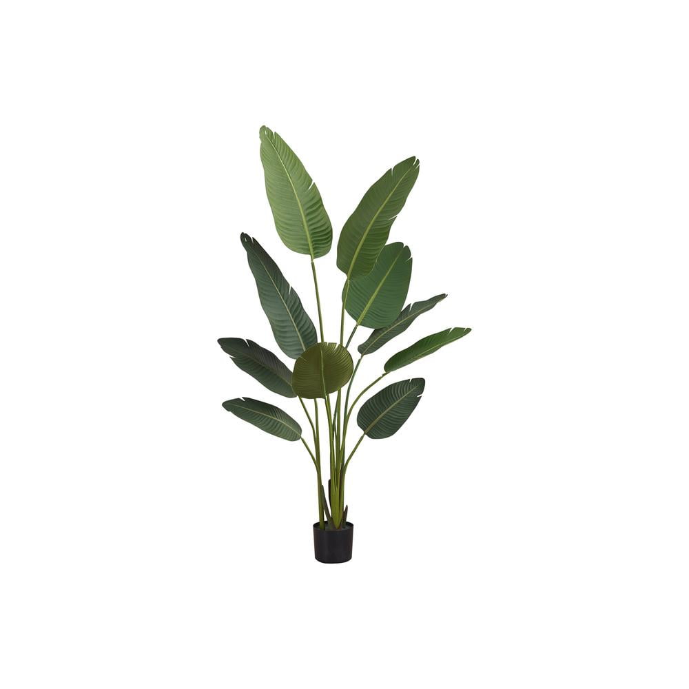 60-Inch Green Faux Bird of Paradise Floor Plant in Black Pot