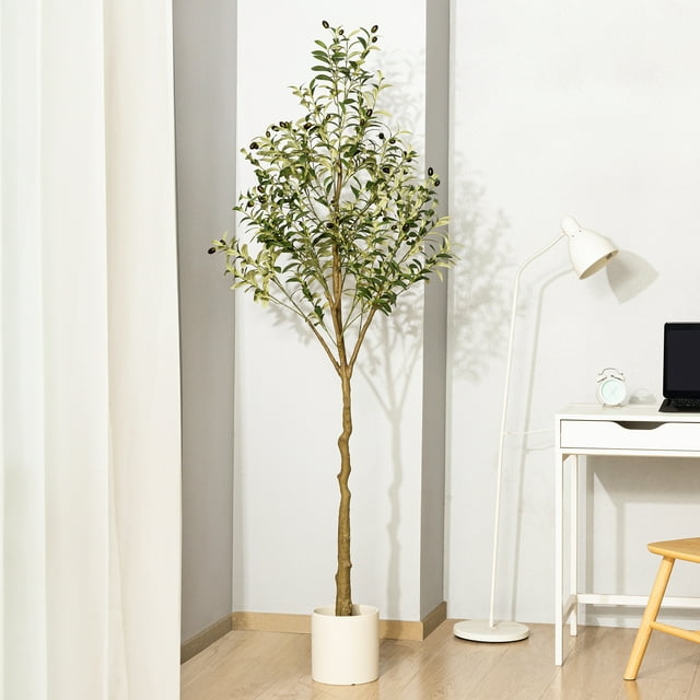 Artificial Plant, 6ft Fake Olive Tree, Pre Potted Faux Greenry Plant for Home Decor Office House