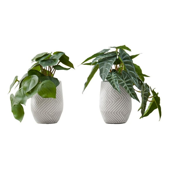 Artificial Plant - 8" Tall - Indoor - Table - Potted - Set Of 2 - Green Leaves