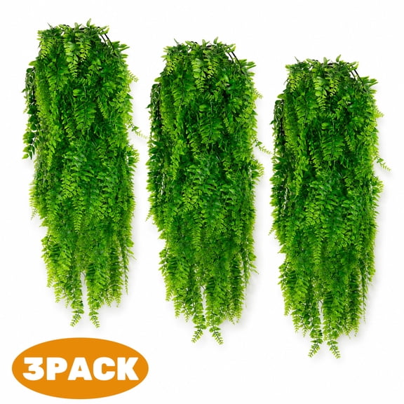 Artificial Plant Fake Greenery Hanging Plants Persian Rattan 29" Fake Ivy Vine leaves for Wall Room Indoor Outdoor Decor No Baskets 3 Pcs