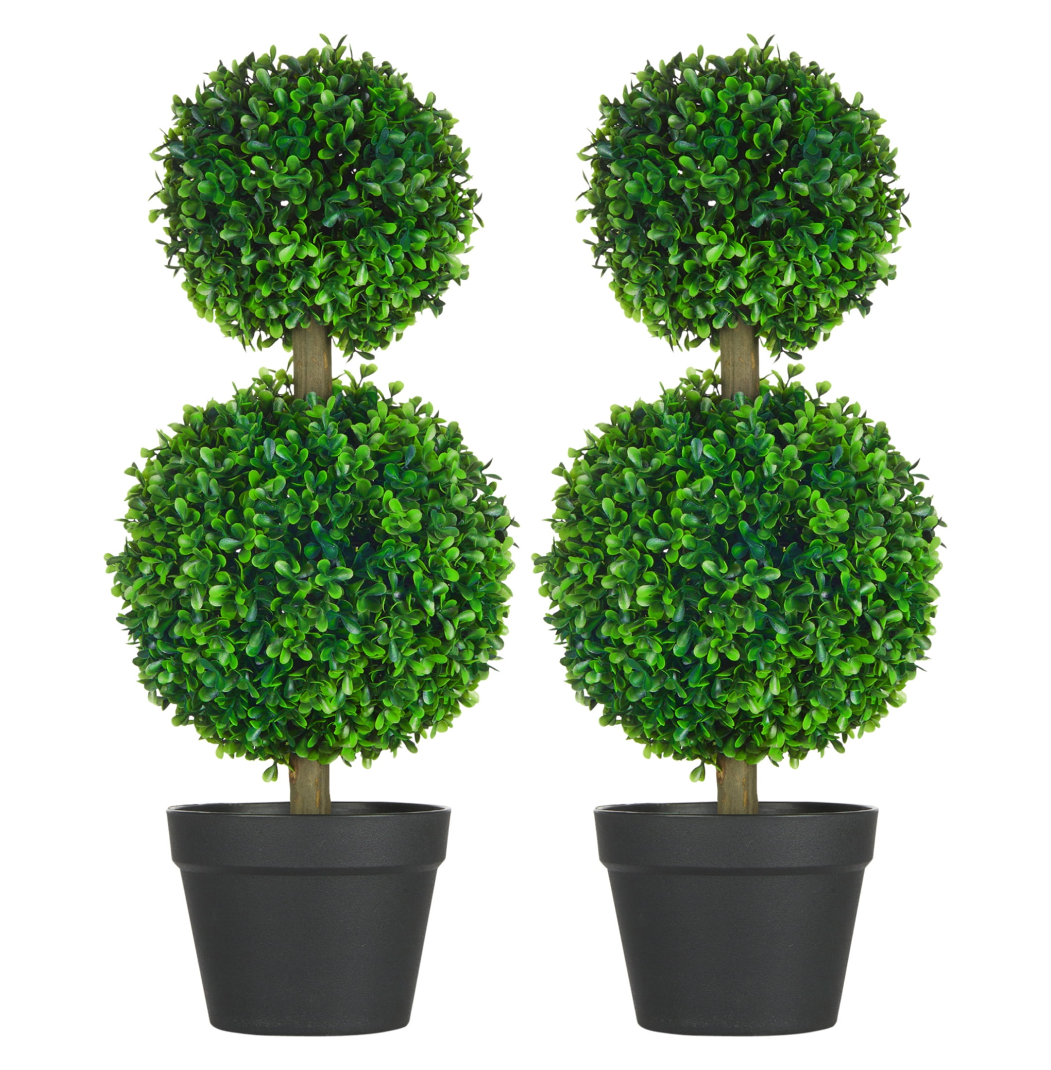 Artificial Plant for Home Decor Indoor & Outdoor Fake Plants Artificial Tree in Pot, 2 Ball Boxwood Topiary Tree for Home Office, Living Room Decor, Green