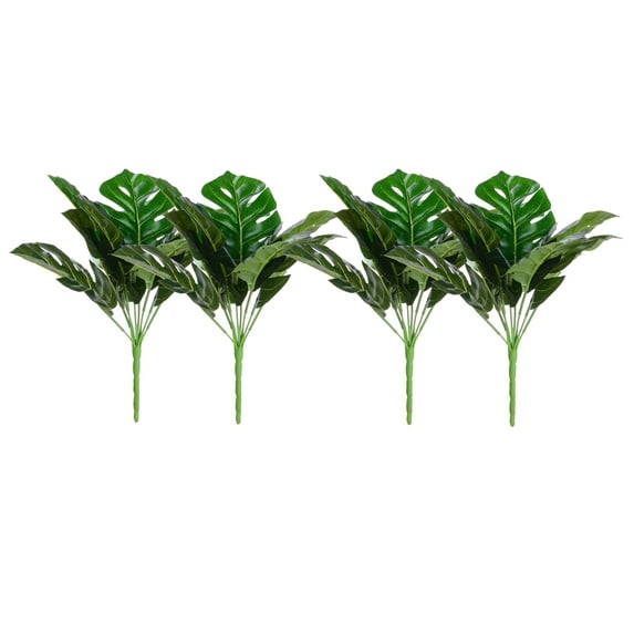 Artificial Plant Monstera Deliciosa Decor 4 Bundles Fake Shrubs Tropical Leaves Greenery Stems Palm Leaf Decor for Hawaiian Luau Party Decoration