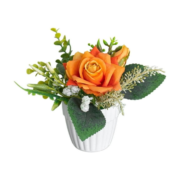 Artificial Plant Orange Simulation Potted Plant, Artificial Corner Rose for Home Office Decoration with Realistic Design Potted