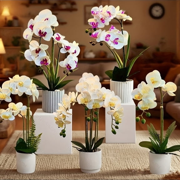 Artificial Phalaenopsis Bonsai, Fake Orchid Small Tabletop Ornament for Home Office Indoor Desktop Decor
