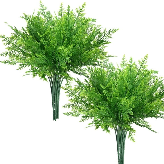 Artificial Plant Plastic Greenery Grass Faux Flowers Fern Leaves Stems Outdoor Indoor Outside in Bulk Wholesale, Home Garden Party Office Wedding Decor, 8 Pack