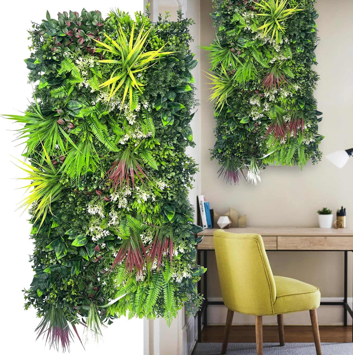 Artificial Plant Wall Panels: 40''x 20'' UV-Anti Faux Grass Wall Backdrop  Boxwood Ivy Fence Privacy Screen Fake Greenery Leaf Hedge for ..., image size:1488x1500