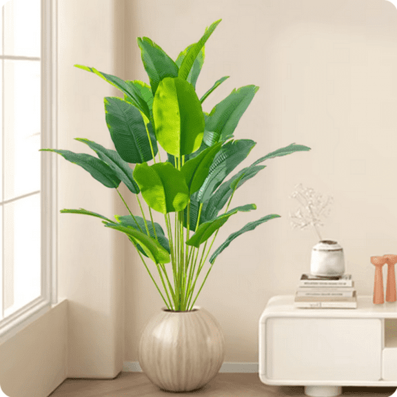 Artificial Plant with 18 Leaves Large Tropical Palm Plastic Monstera