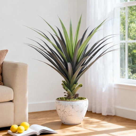 4ft Artificial Spiked Agave Plant, Small Faux Floor Plant for Front Porch, Patio, Home, Office and Indoor Outdoor Decor