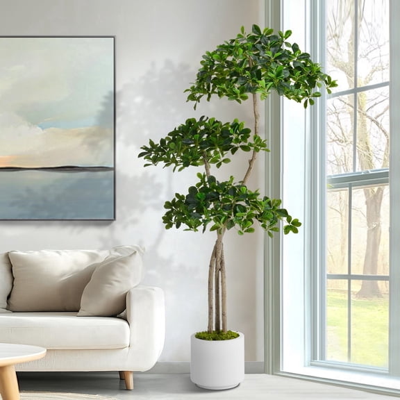6ft Artificial Black Olive Tree, Realistic Faux Indoor Plant in White Pot for Living Room or Office Decor