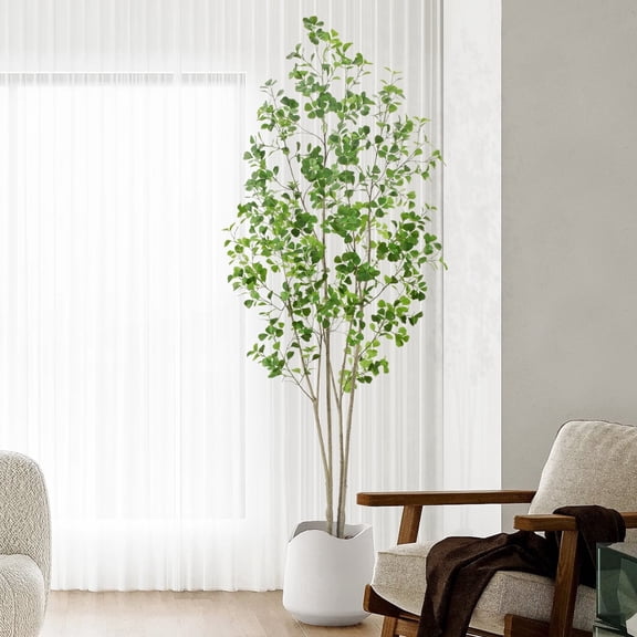 8ft Artificial Ficus Tree with Heart-Shaped Leaves - Lush & Full Branches Luxurious Faux Tree, Perfect for Modern Home & Office Decor, Natural Look