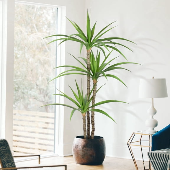 Artificial Tree 5ft Faux Agave Plant with 3 Heads in Pot Fake Tree for Home Decor Indoor or Outdoor Office Decoration,Farmhouse,Store Floor Decor Housewarming Gift(1 Pack)