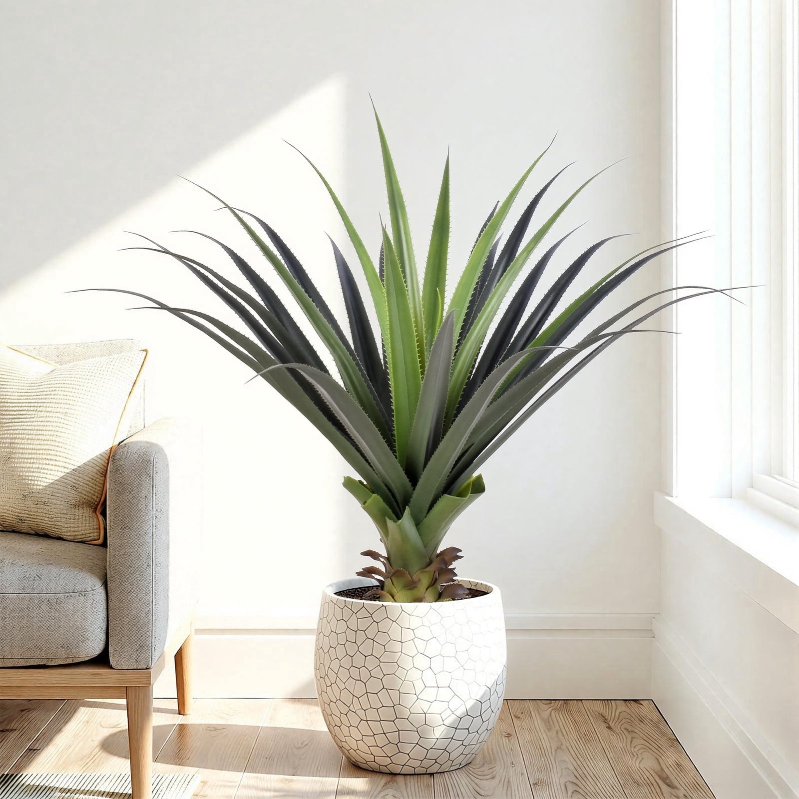 3ft Artificial Spiked Agave Plant, Small Faux Floor Plant for Front Porch, Patio, Home, Office and Indoor Outdoor Decor