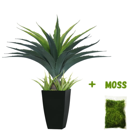 Artificial Spiked Agave Plant 2.5ft, 30 Inch Tall Fake Aloe Vera Plants in Black Pot, Fake Floor Plant Indoor Outdoor for Front Porch Patio Home Office Door Step Decor 1PCS